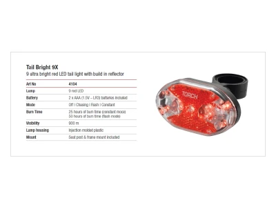 Rear light Torch Tail Bright 9X