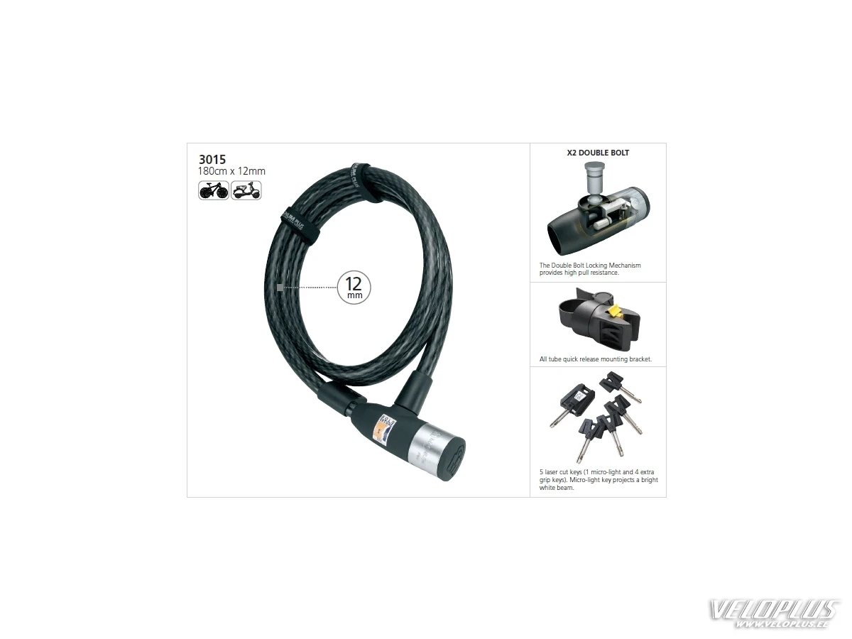 Cable lock Magnum with key 180x12mm + bracket