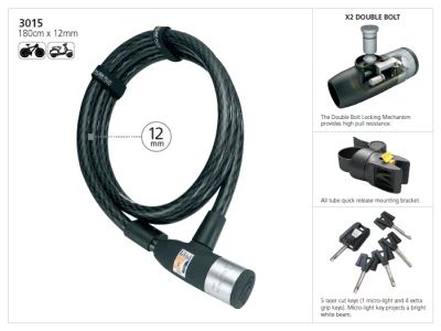 Cable lock Magnum with key 180x12mm + bracket