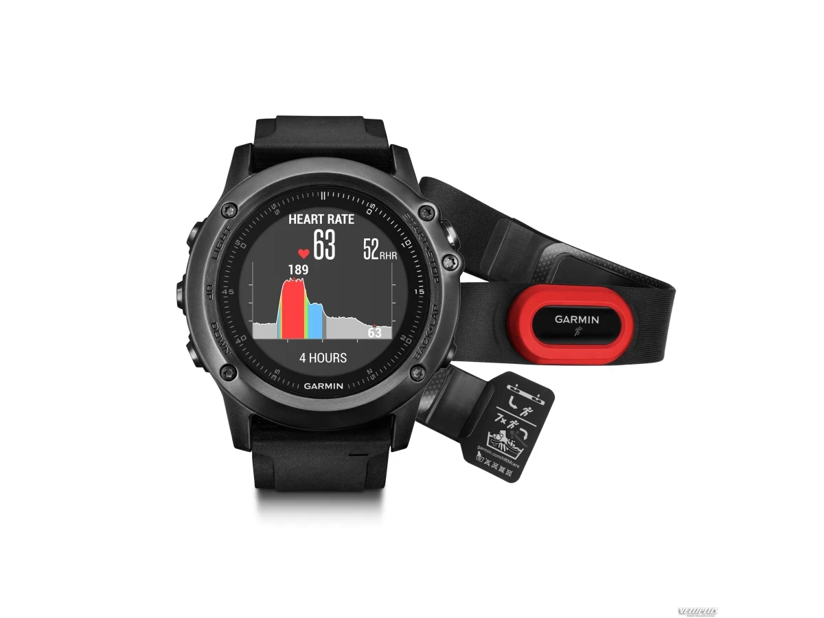 GPS Sport Watch Garmin fēnix 3 Sapphire HR Gray Performer Bundle with black silicone band