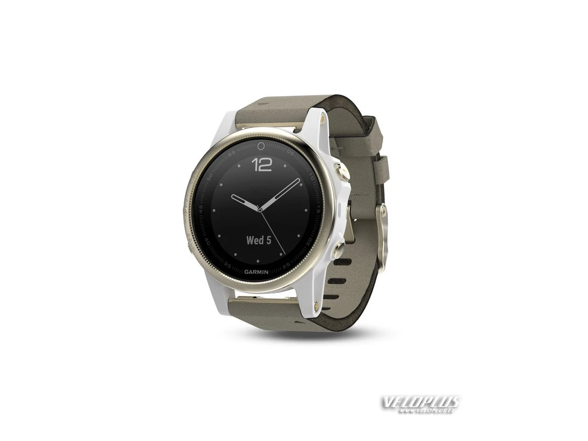 GPS spordikell Garmin fenix 5S Sapphire šampanjavärvi nahkrihmaga