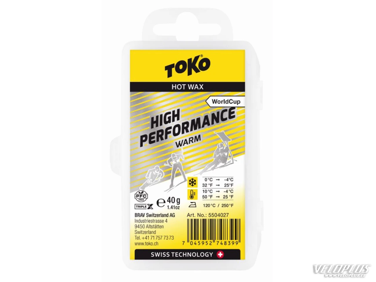 Slīdes vasks TOKO WC HIGH PERFORMANCE WARM dzeltens +10…-4°C 40g