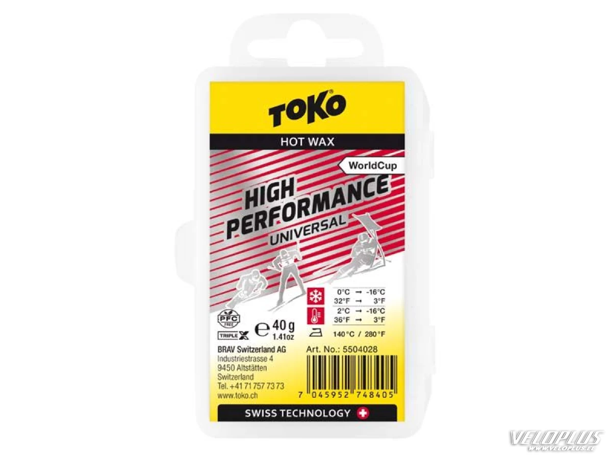 Slīdes vasks TOKO WC HIGH PERFORMANCE UNIVERSAL sarkans +2…-16°C 40g