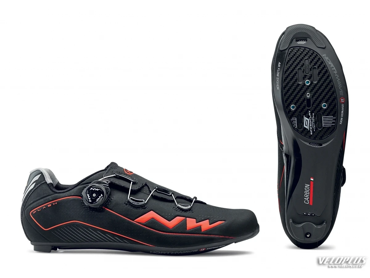 Road shoes NORTHWAVE FLASH 2 CARBON BLACK/LOBSTER ORANGE size 47