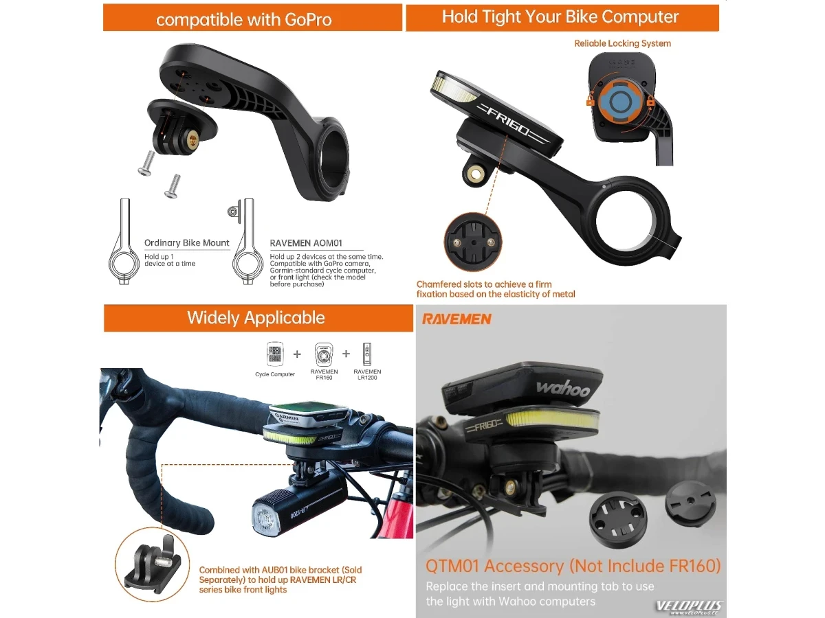 RAVEMEN Quarter-Turn Computer Mount + GoPro Light Adapter 31.8mm AOM01