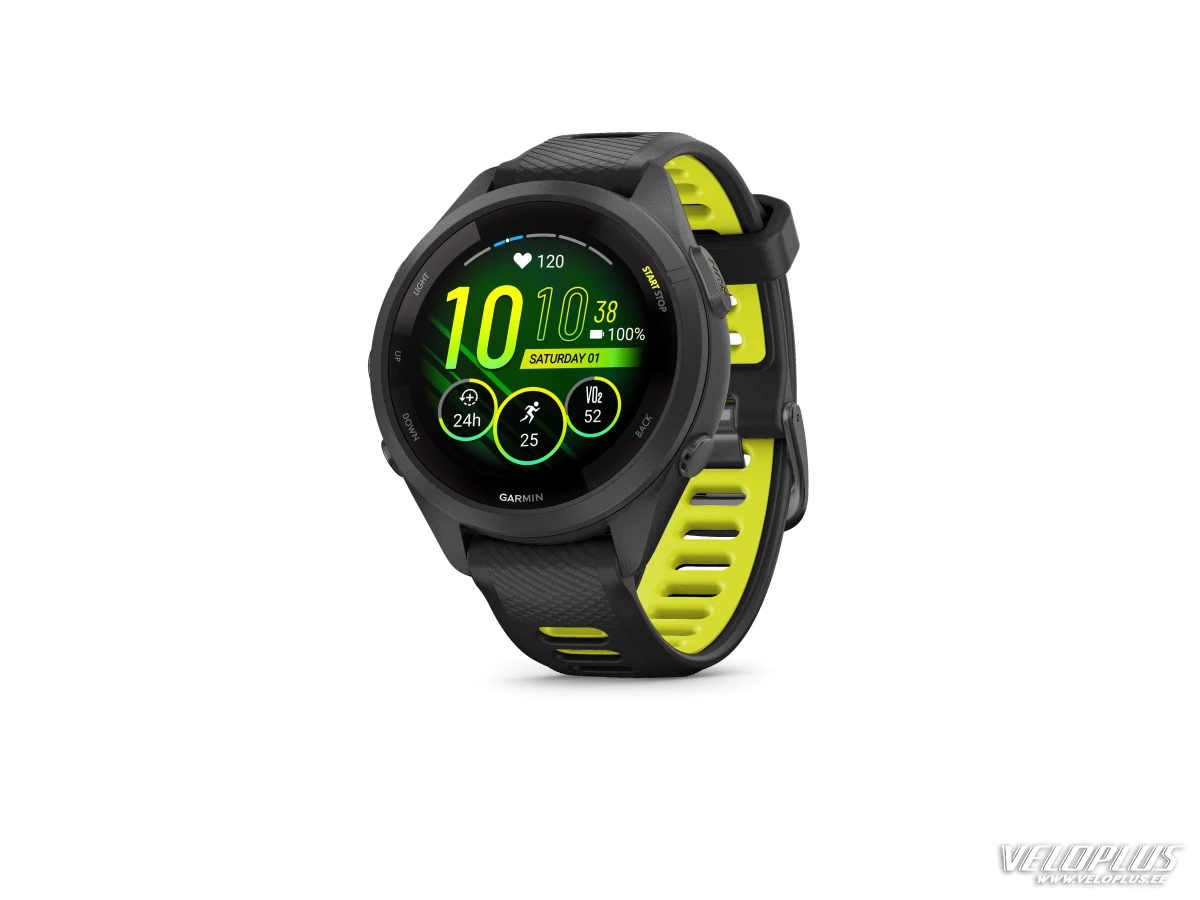 Garmin Forerunner 265S, Musta kehys ja kellonrunko sekä musta/kirkkaankeltainen silikonihihna