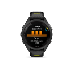 Garmin Forerunner 265S, Musta kehys ja kellonrunko sekä musta/kirkkaankeltainen silikonihihna