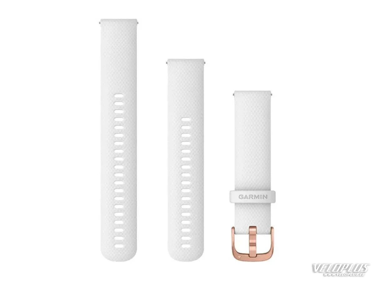 Vaihtoranneke Garmin Quick Release 20mm valkoinen silikoni, ruusukultaiset osat
