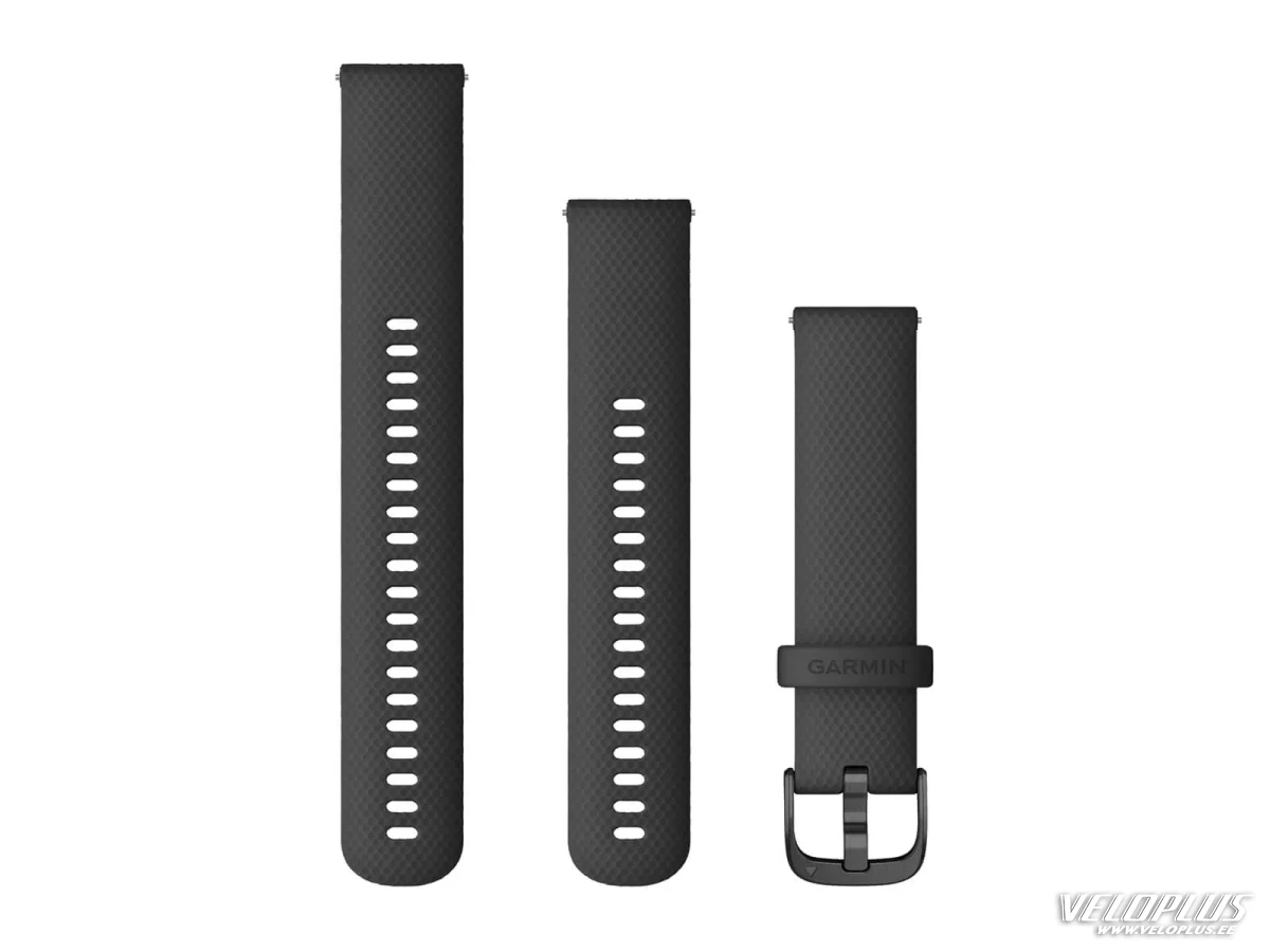 Pakeitimo dirželis Garmin Quick Release 20mm juodas silikoninis, skalūno spalvos detalės