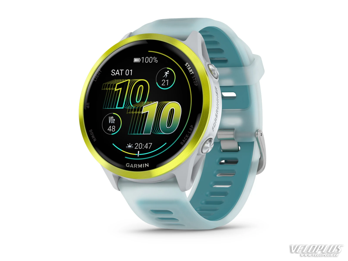 Garmin Forerunner 570 47 мм, ярко-жёлтый алюминий / каменно-белый / с бирюзово-синим ремешком