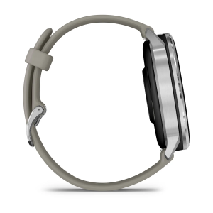 Garmin Venu 4 – 45 mm sudraba ar pelēku silikona siksnu