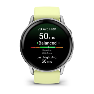 Garmin Venu 4 – 45 мм серебристый с лимонно-жёлтым силиконовым ремешком