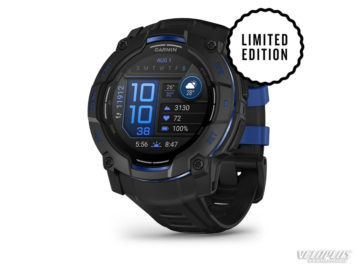Garmin Instinct 3 - 50 mm, AMOLED, Melns ar melnu/metāliski zilu siksniņu