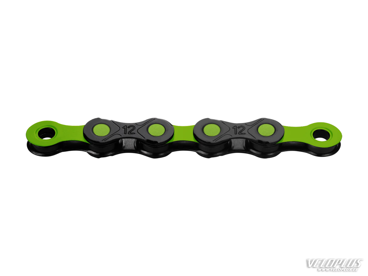 Ķēde KMC DLC 12 Melna/Zaļa 126L Vaska pārklājums