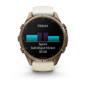 Garmin fenix 9 Pro - 43mm Tamsios auksinės spalvos titanas su kreminės / žalsvai pilkos spalvos silikoniniu dirželiu