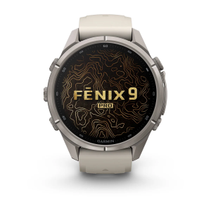 Garmin fenix 9 Pro - 43mm Titaani ja Fog Gray/Dark Sandstone -silikonihihna