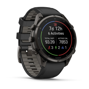 Garmin fenix 9 Pro - inReach 47mm Hiilenharmaa DLC-titaani ja Black/Pebble Gray -silikonihihna