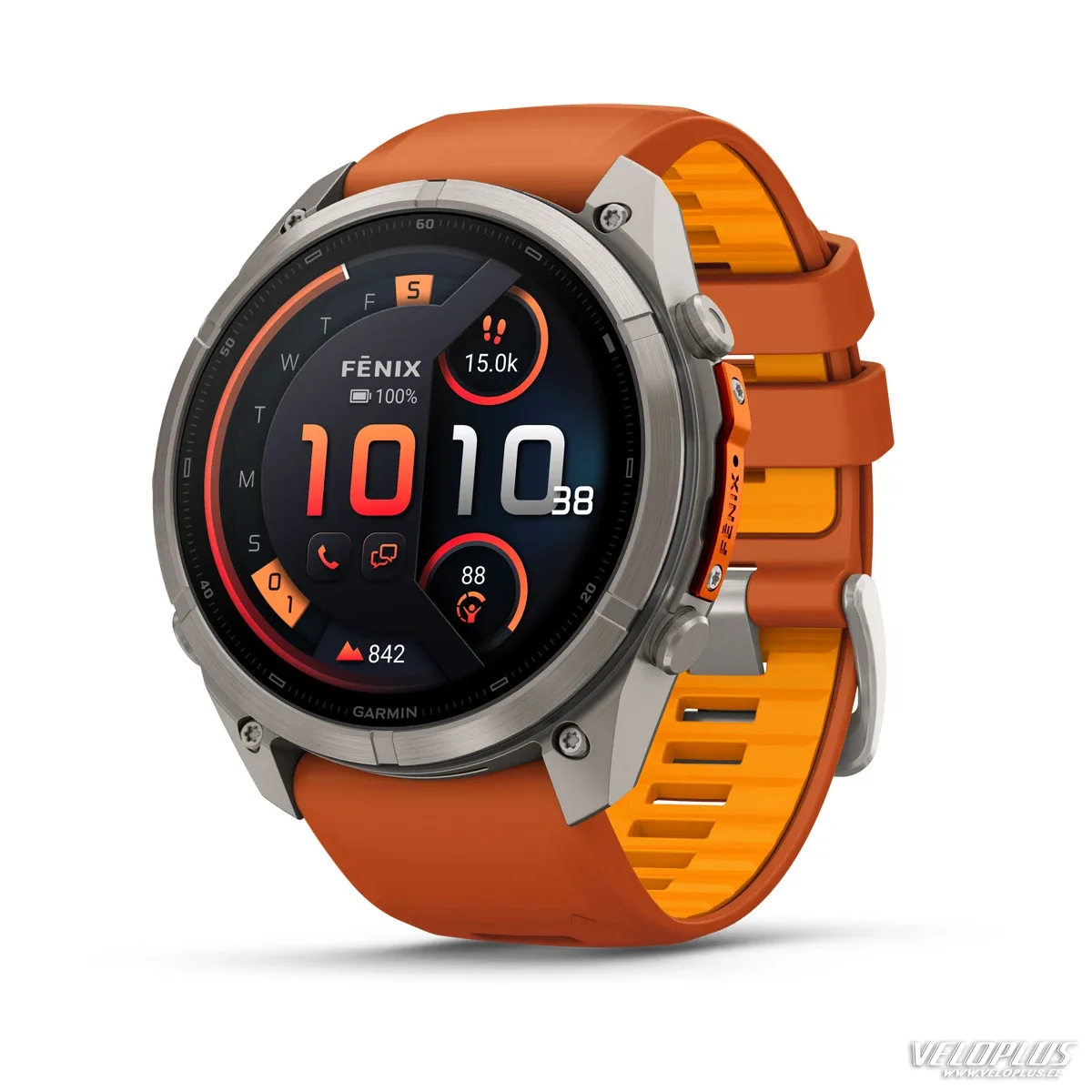 Garmin fenix 9 Pro - inReach 51mm Титан с осенне-оранжевым/ярко-оранжевым силиконовым ремешком