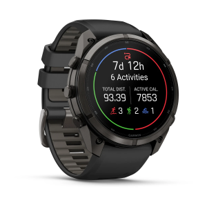 Garmin fenix 9 Pro - 51mm Pilkos anglies spalvos DLC titanas su juodos / akmenėlių pilkos spalvos silikoniniu dirželiu