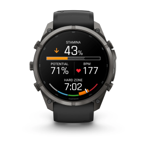Garmin fenix 9 Pro - 51mm Pilkos anglies spalvos DLC titanas su juodos / akmenėlių pilkos spalvos silikoniniu dirželiu