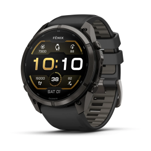 Garmin fenix 9 Pro - 51mm Pilkos anglies spalvos DLC titanas su juodos / akmenėlių pilkos spalvos silikoniniu dirželiu