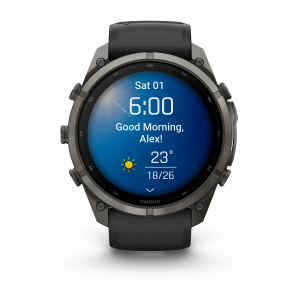 Garmin fenix 9 Pro - 51mm Pilkos anglies spalvos DLC titanas su juodos / akmenėlių pilkos spalvos silikoniniu dirželiu