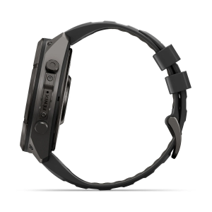 Garmin fenix 9 Pro - 51mm Pilkos anglies spalvos DLC titanas su juodos / akmenėlių pilkos spalvos silikoniniu dirželiu