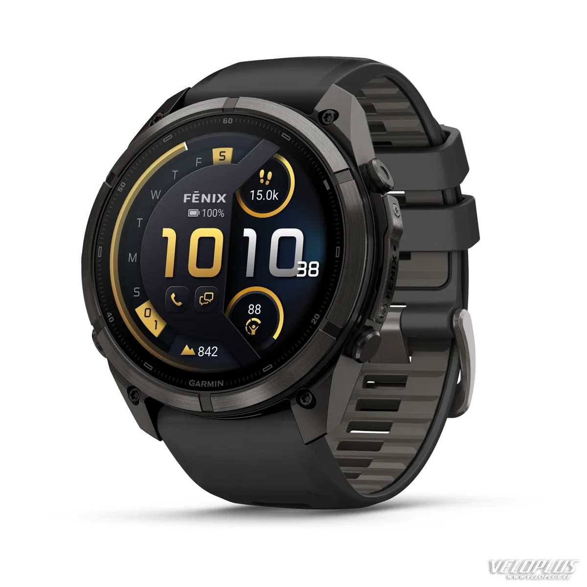 Garmin fenix 9 Pro - inReach 51mm Титан Carbon Gray DLC с черным/серо-гравийным силиконовым ремешком