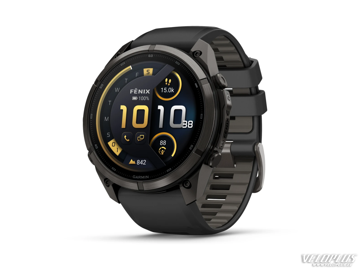 Garmin fenix 9 Pro - inReach 51mm Pilkos anglies spalvos DLC titanas su juodos / akmenėlių pilkos spalvos silikoniniu dirželiu
