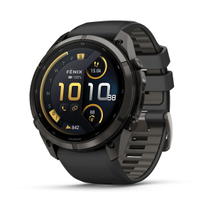 Garmin fenix 9 Pro - inReach 51mm Pilkos anglies spalvos DLC titanas su juodos / akmenėlių pilkos spalvos silikoniniu dirželiu