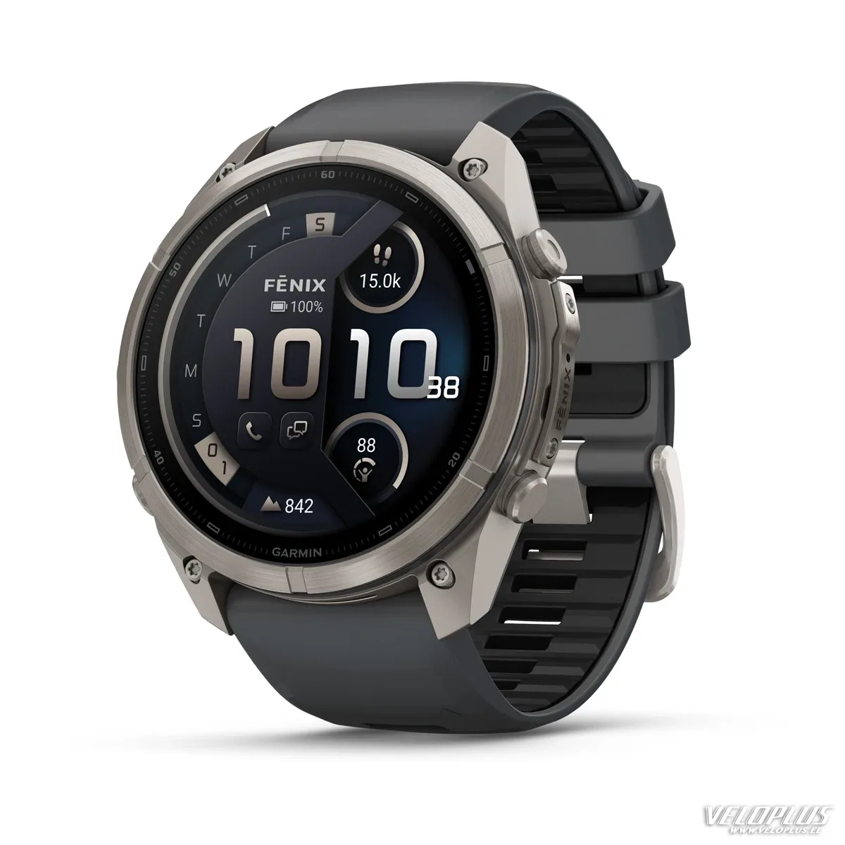 Garmin fenix 9 Pro - inReach 51mm Титан с графитово-серым/черным силиконовым ремешком