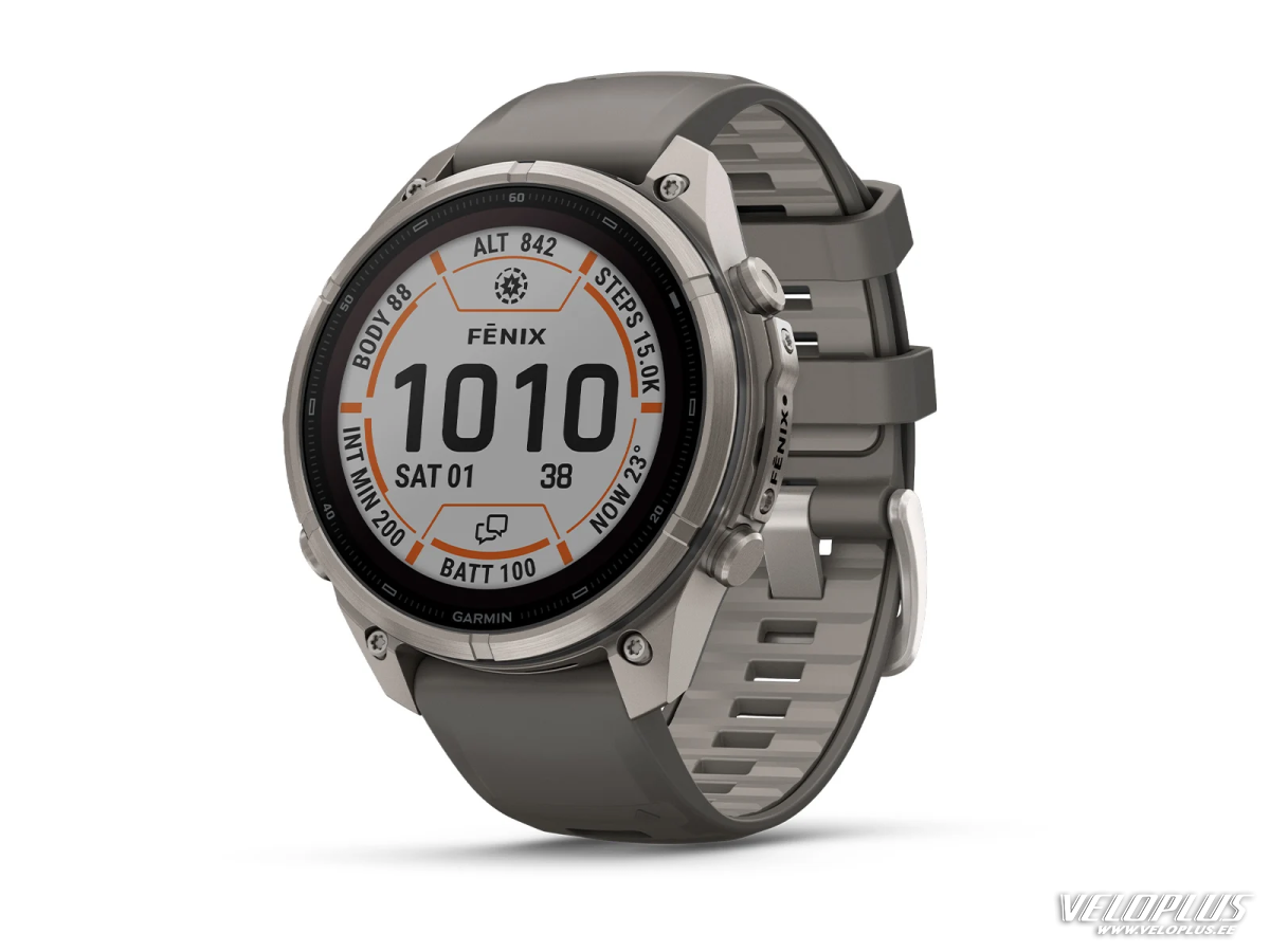 Garmin fenix 9 Pro - inReach, Solar, 47mm Titanas su akmenėlių pilkos spalvos silikoniniu dirželiu