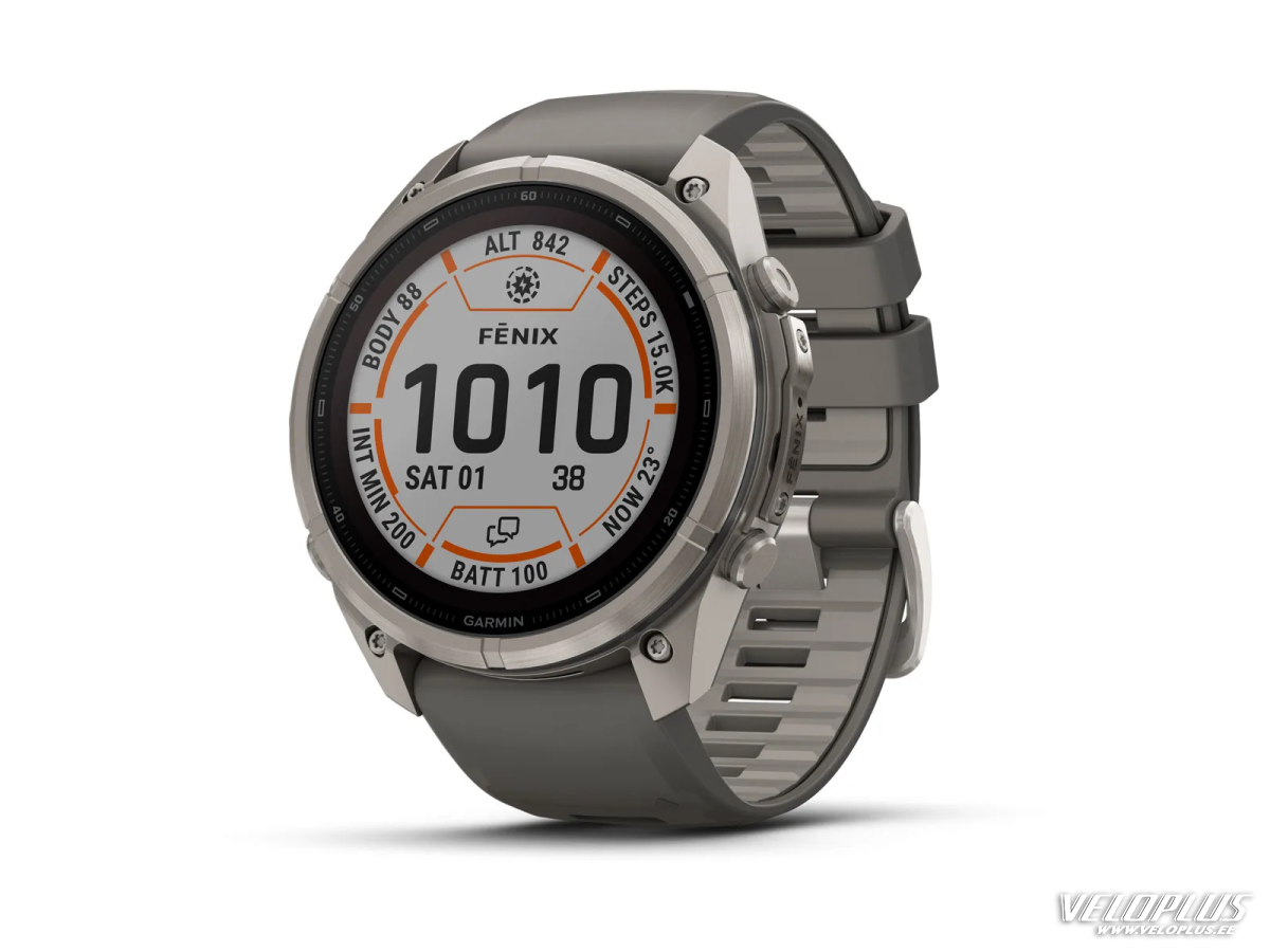 Garmin fenix 9 Pro - inReach, Solar, 51mm Titanas su akmenėlių pilkos spalvos silikoniniu dirželiu