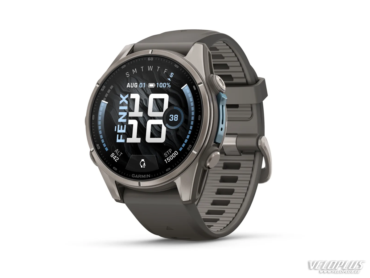 Garmin fenix 9 Pro - 43mm Titanas su akmenėlių pilkos spalvos silikoniniu dirželiu