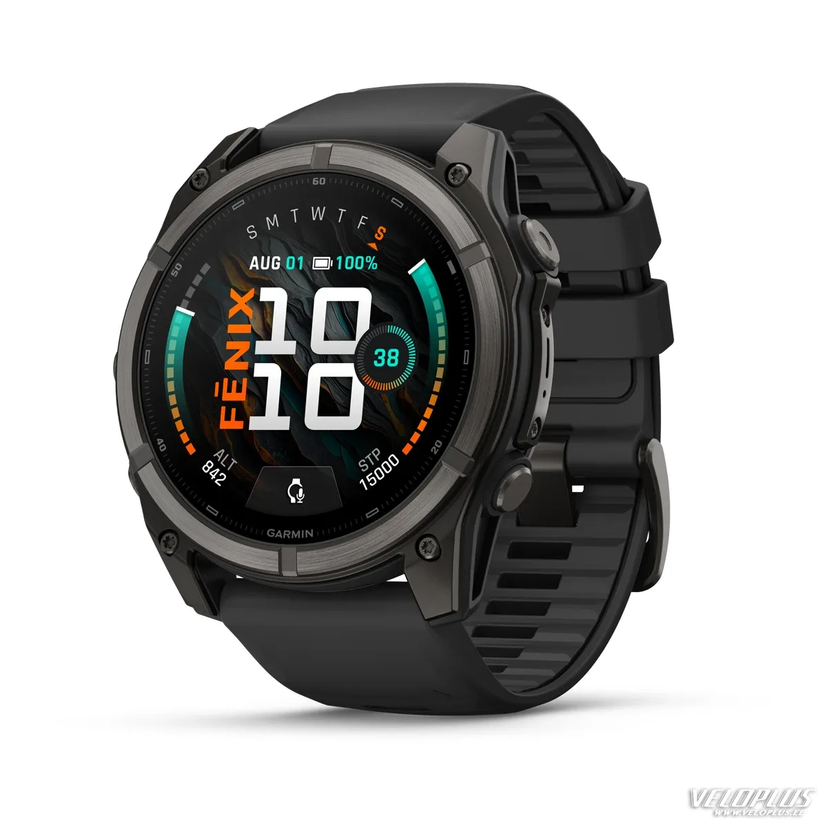 Garmin fenix 9 - 51mm Ogļu pelēks DLC titāna pārklājums ar melnu silikona siksniņu
