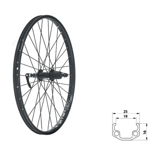 Wheel rear KLS WASPER CASSETTE V-brake R, 24", black 7-spd