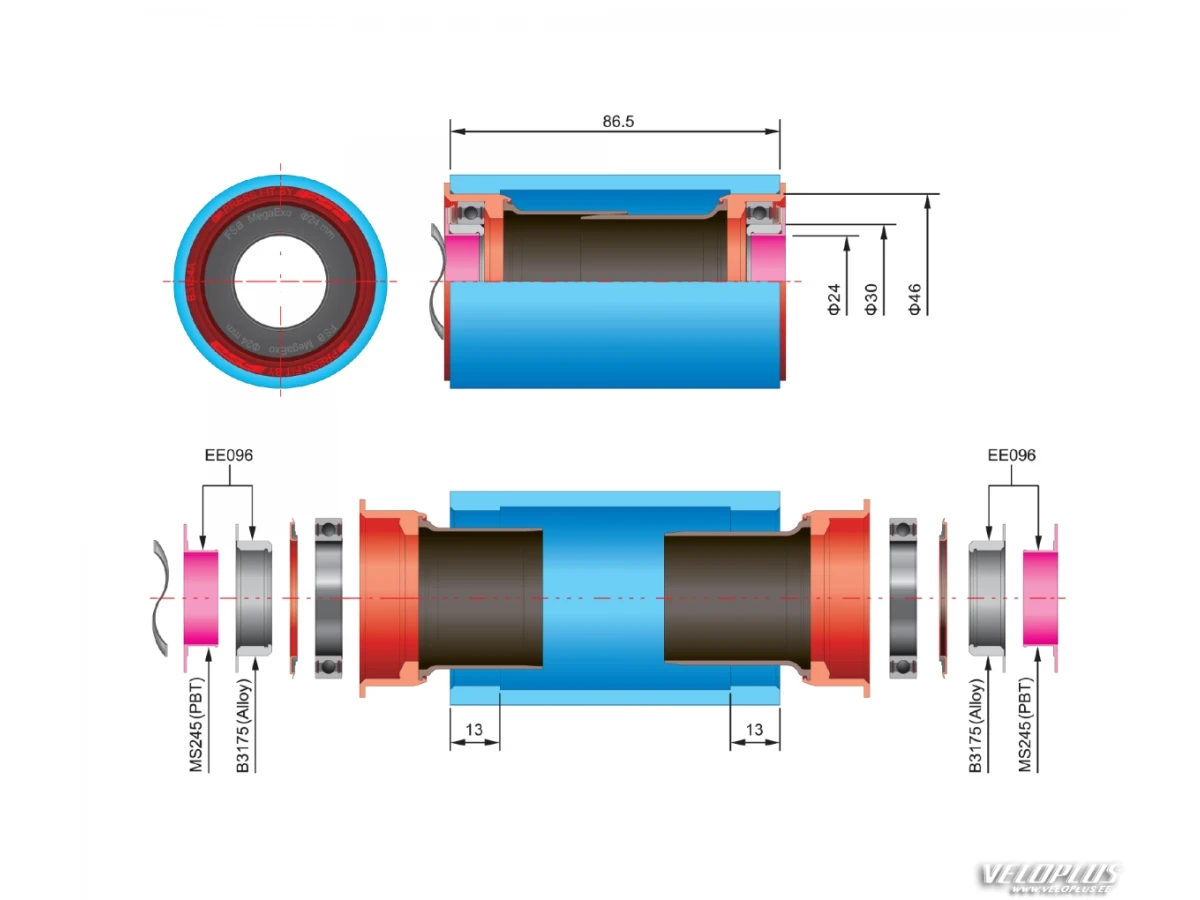 Keskjooksu adapter FSA M/EXO 24mm carbon to PF30 (EE096)