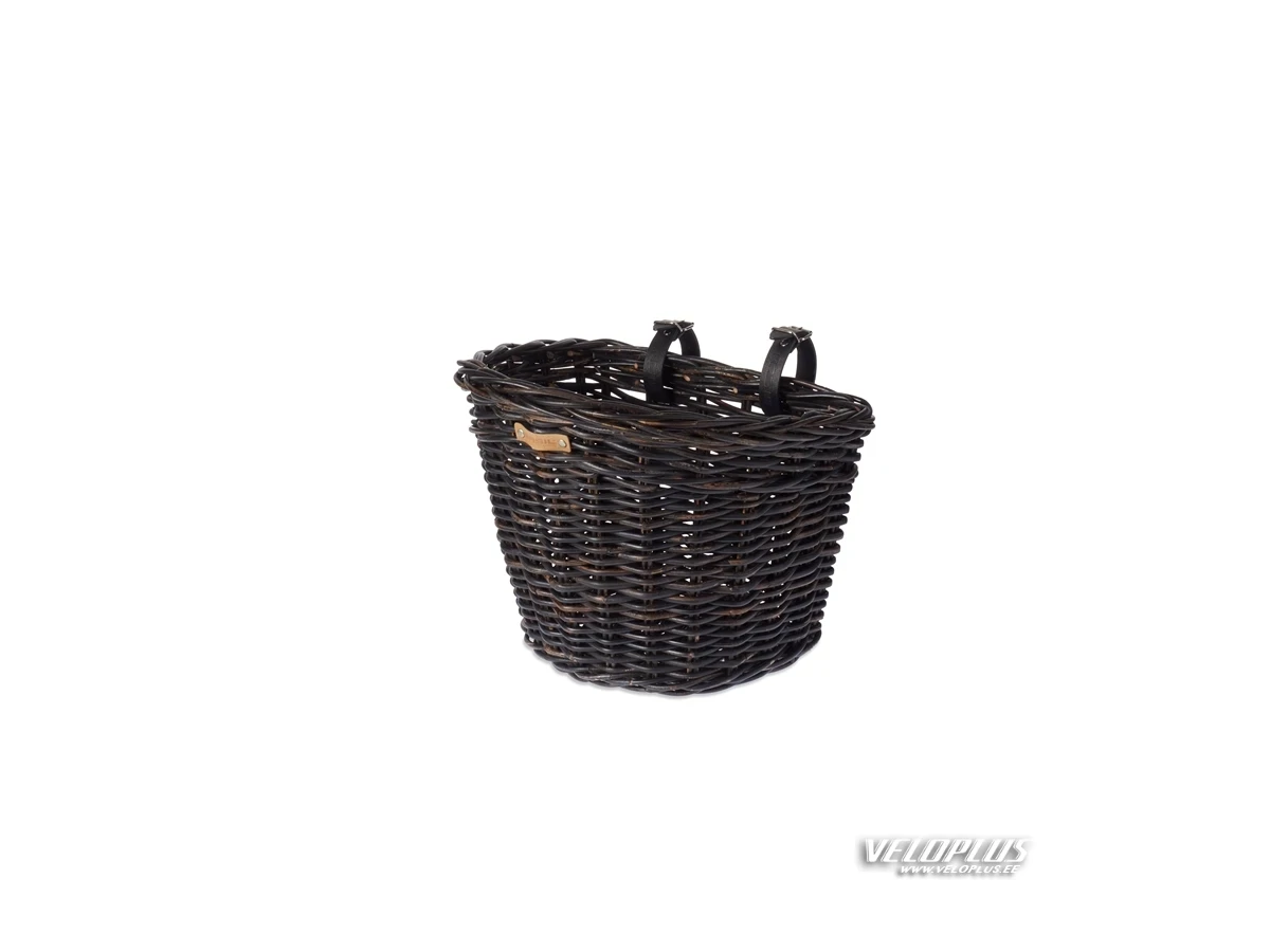 Bike basket BASIL DARCY L varnished natural BLACK w/ leather straps