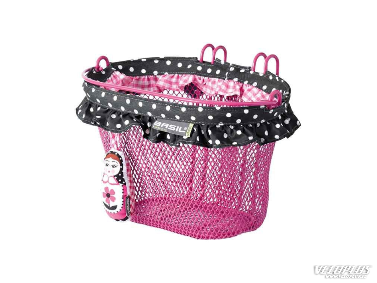 Bike basket BASIL JASMIN BABOUSHKA rose w/ hooks for kids