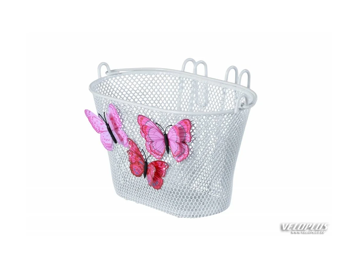 Bike basket BASIL JASMIN BUTTERFLY WHITE w/ hooks for kids